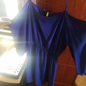 Designer cobalt blue open shoulder dress